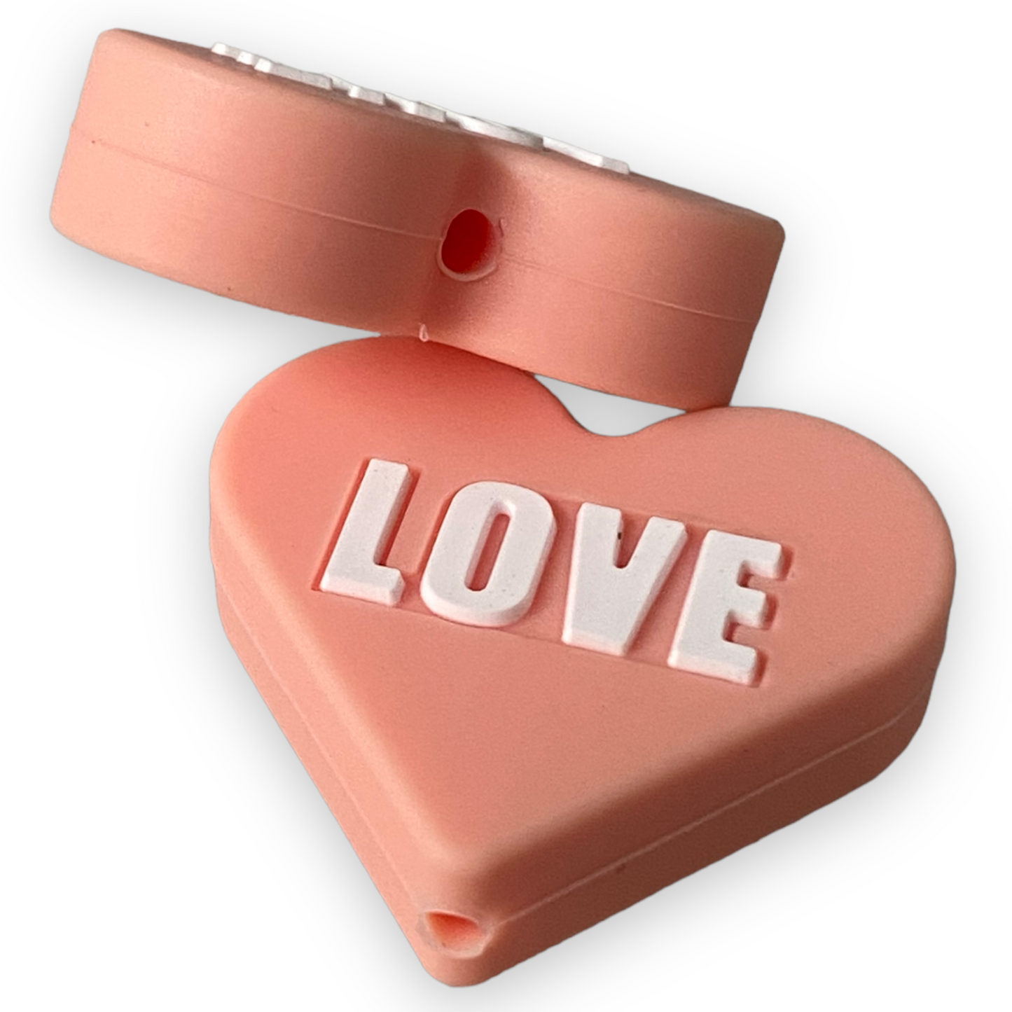 h840-  “LOVE” Candy Heart  Silicone Focal Bead (1 Count)