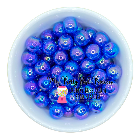 w62- 12mm Royal Blue  "Crackle AB"  Acrylic Beads (20 Count)