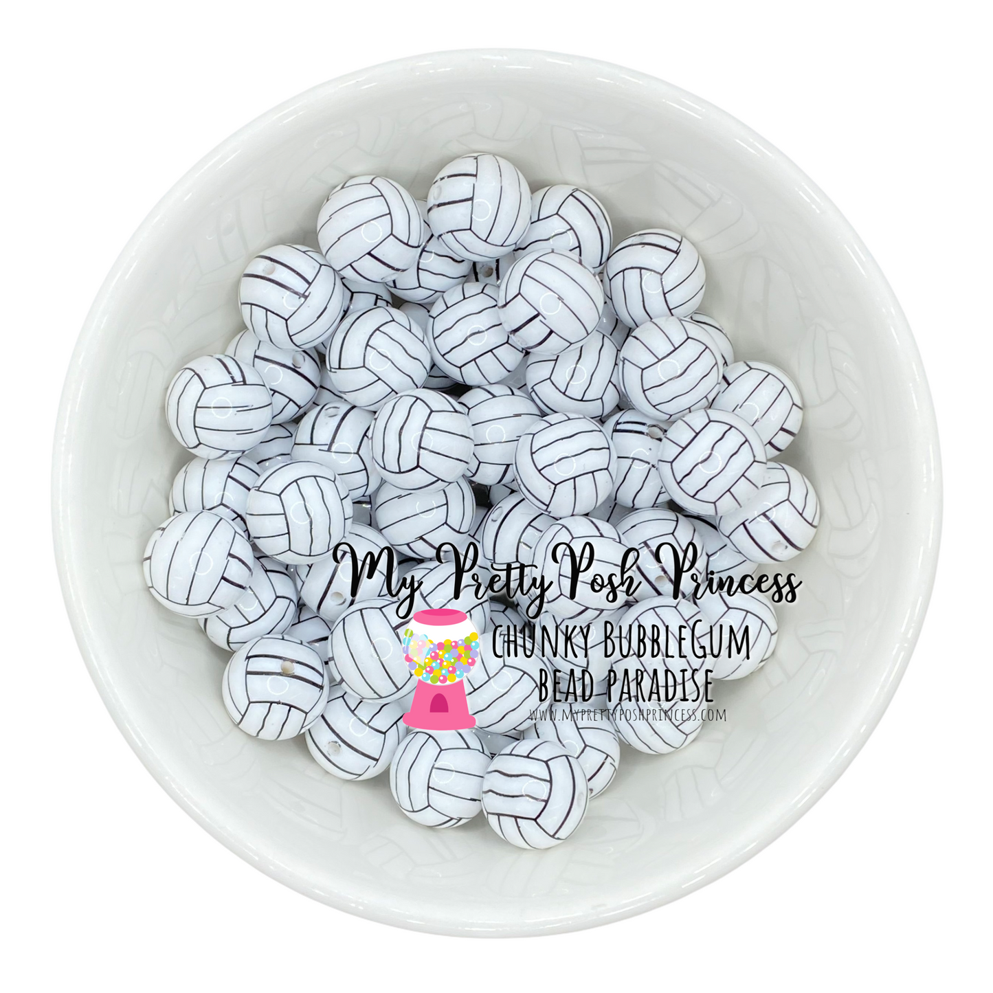 W410- 20mm Volleyball Acrylic Beads (10 Count)