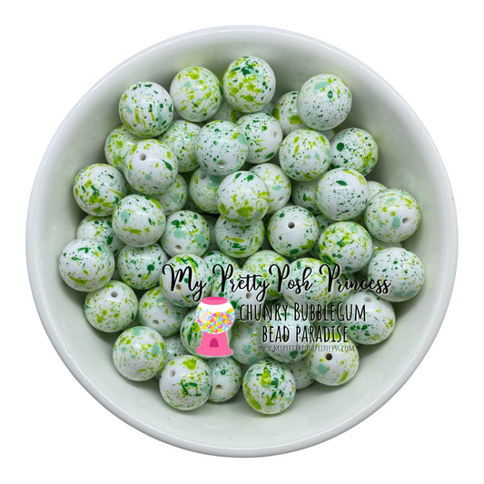 W471- Green & Yellow Splatter Acrylic Beads