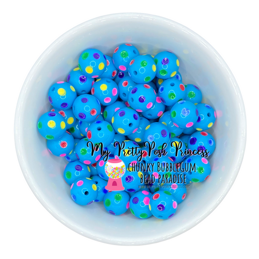 #971 - 20mm Aqua Rainbow Polka Dots Acrylic  Beads (1 Count)