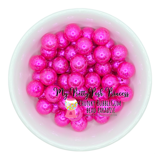 #164 - 12mm Pink Glitter Pearl Acrylic  Beads (20 Count)