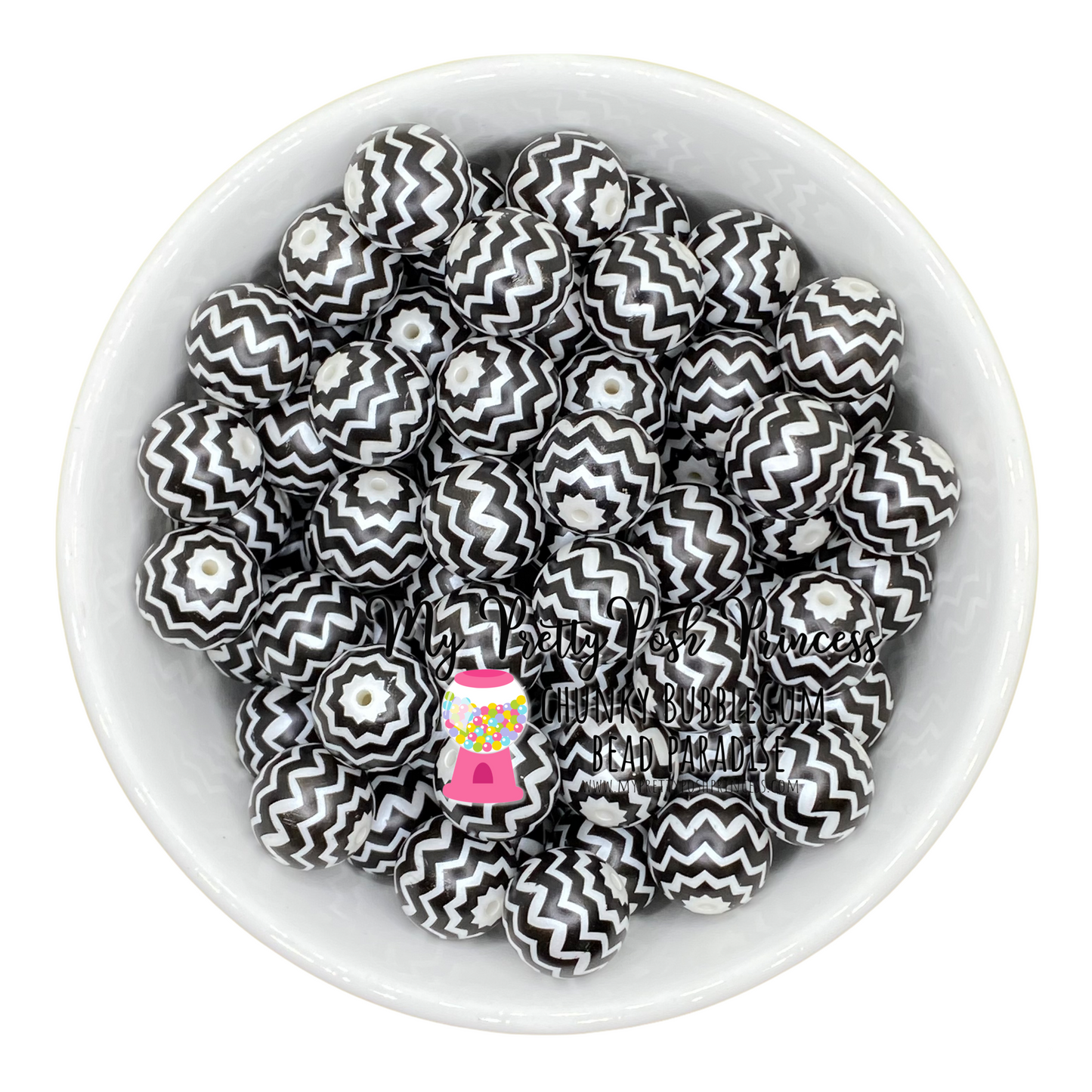 #805 - 20mm Black "Chevron"  Acrylic Beads (1 Count)