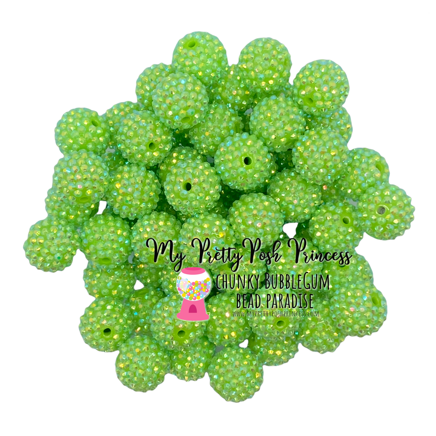 #1061 - R1- 20mm Bright Green AB Rhinestone  Acrylic Beads (1 Count)