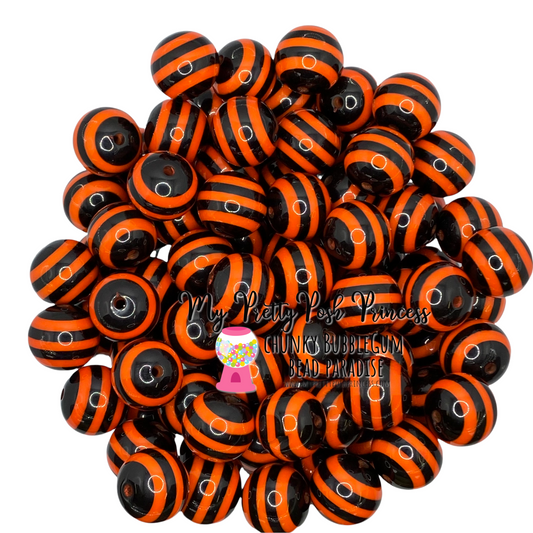 stp 28- 12mm Black & Orange  Stripe Acrylic  Beads (20 Count)