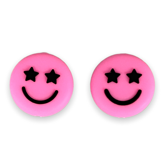 T422 - Pink Happy Focal Silicone Beads (1 Count)