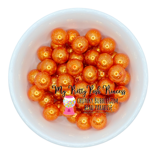 #169 - 12mm Orange Glitter Pearl Acrylic  Beads (20 Count)