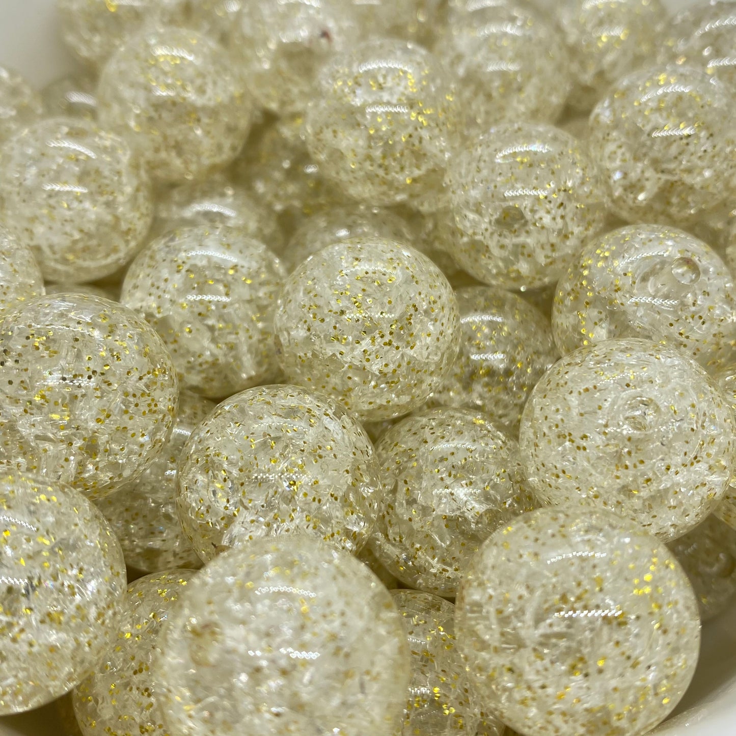 W574- 20mm Gold Glitter "Crackle" Acrylic Beads (1 Count)