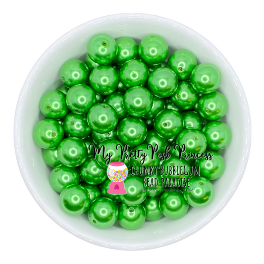 #111- a74- 12mm Christmas Green  Pearl  Acrylic Beads  (20 Count)