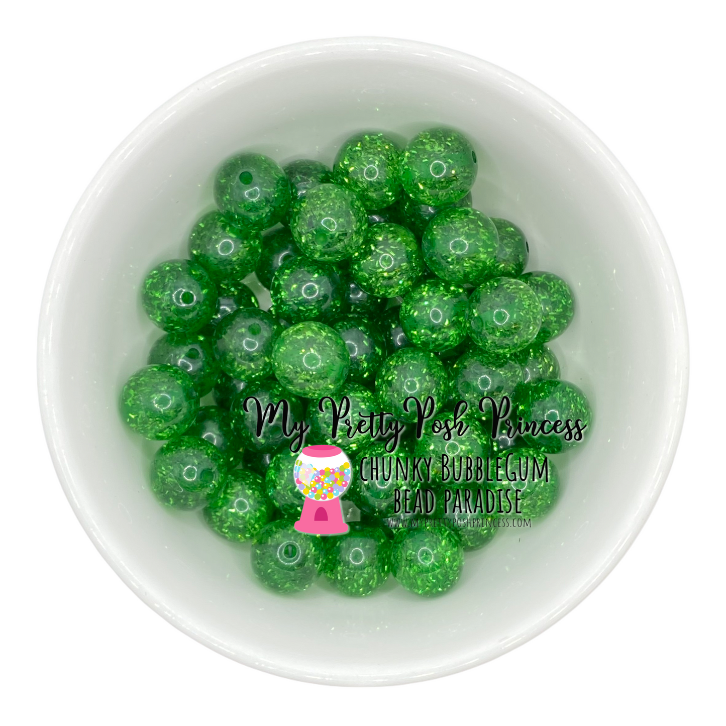 #150 - 12mm Green Tinsel Glitter AcrylicBeads (20 Count)