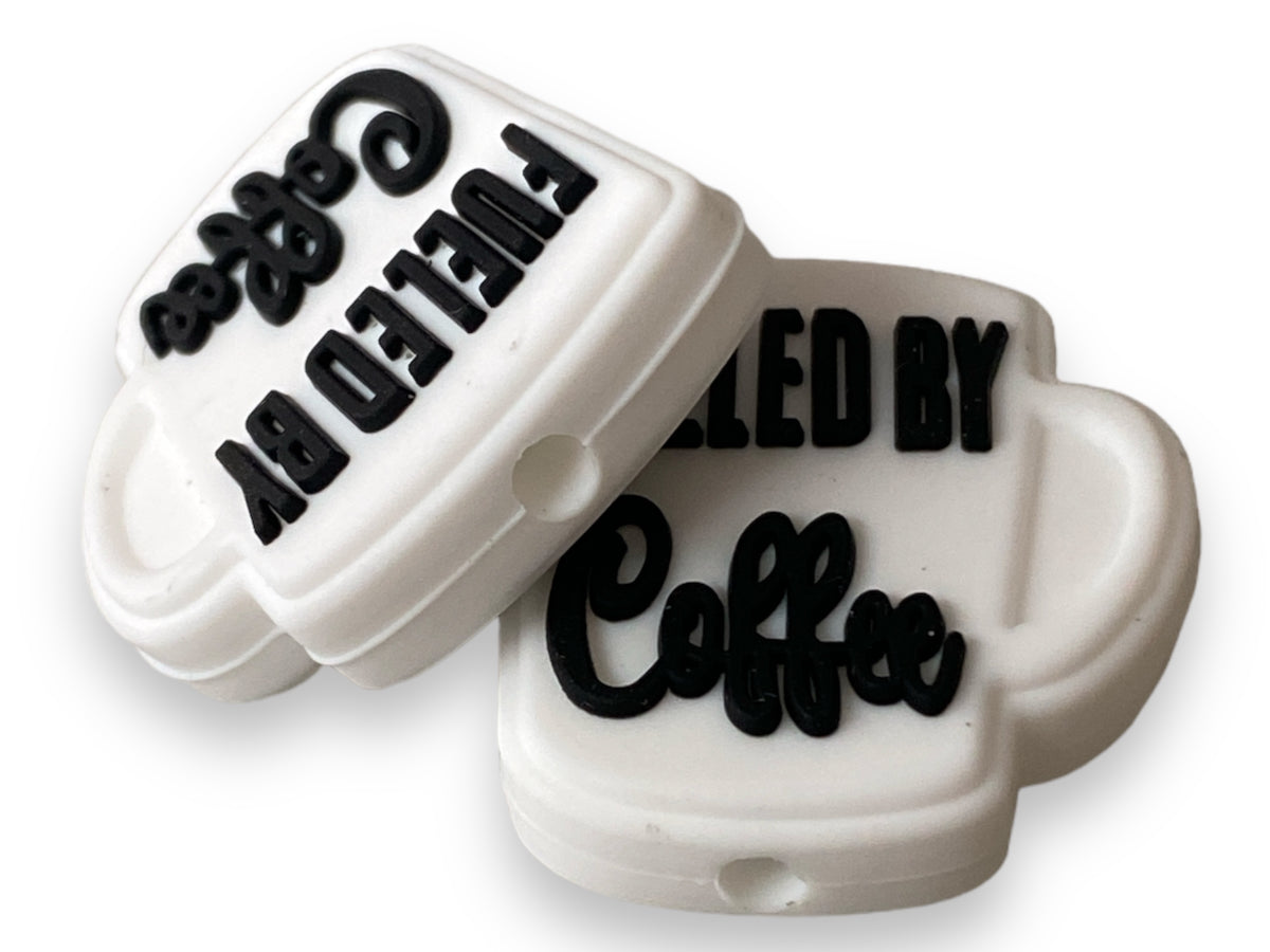 X150 -  “Fueled By Coffee- White” Silicone (1 Count) Focal Bead 1780-3