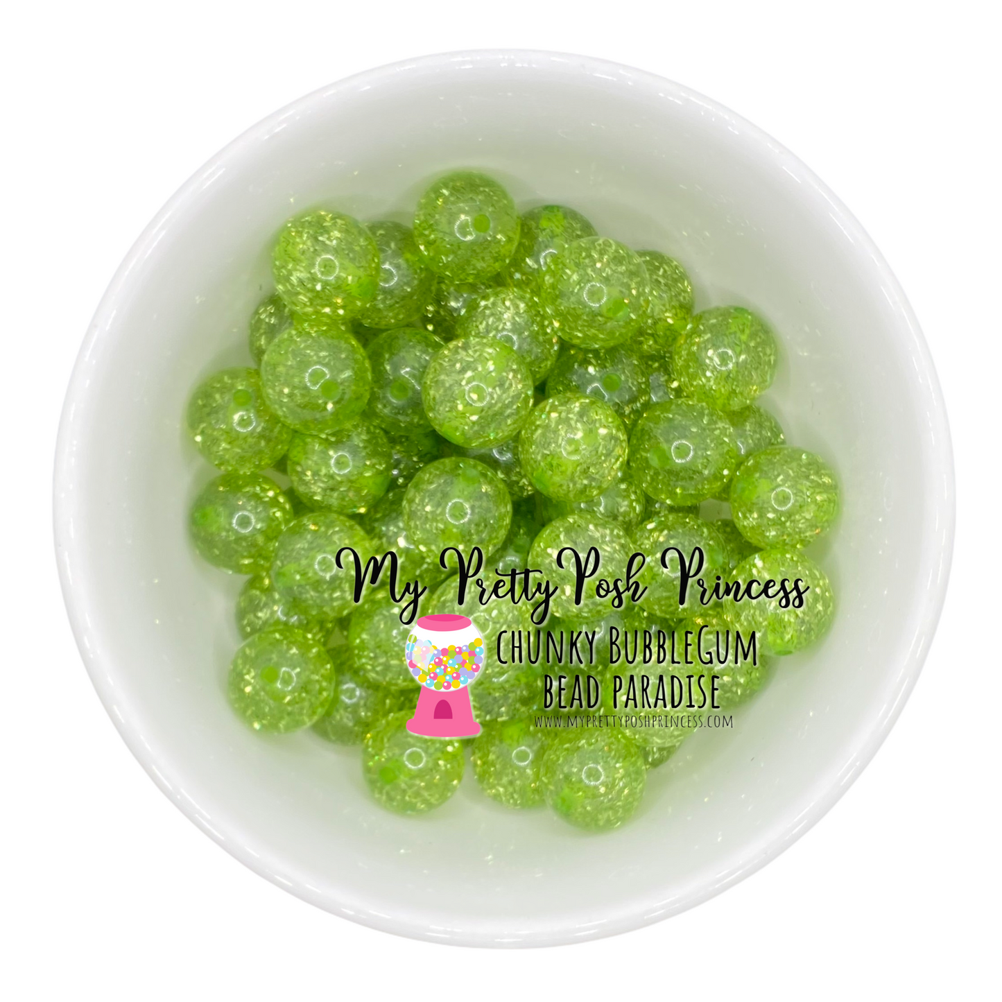 #496 - 20mm Lime Tinsel Glitter Acrylic  Beads (1 Count)