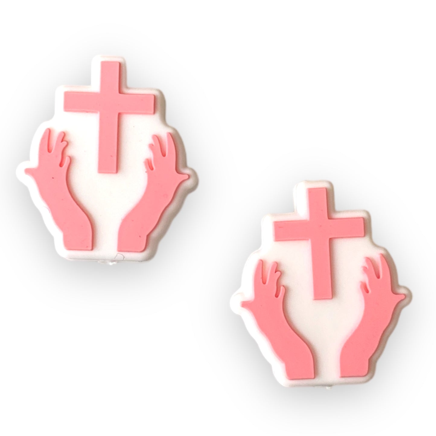 e588 - Pink Praying Focal Bead Silicone Focal Beads (1 Count)