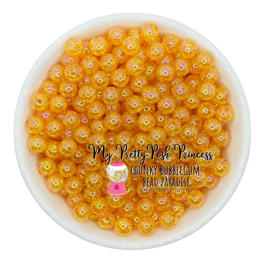 w67- 12mm Mustard  "Crackle AB" Acrylic Beads (20 Count)