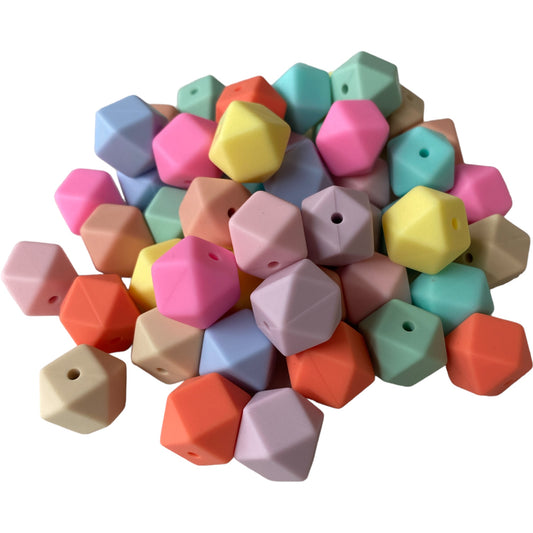 Z/57  - “14mm Hexagon Pastel Pack” 50 Count Mixed Pack Silicone  Beads