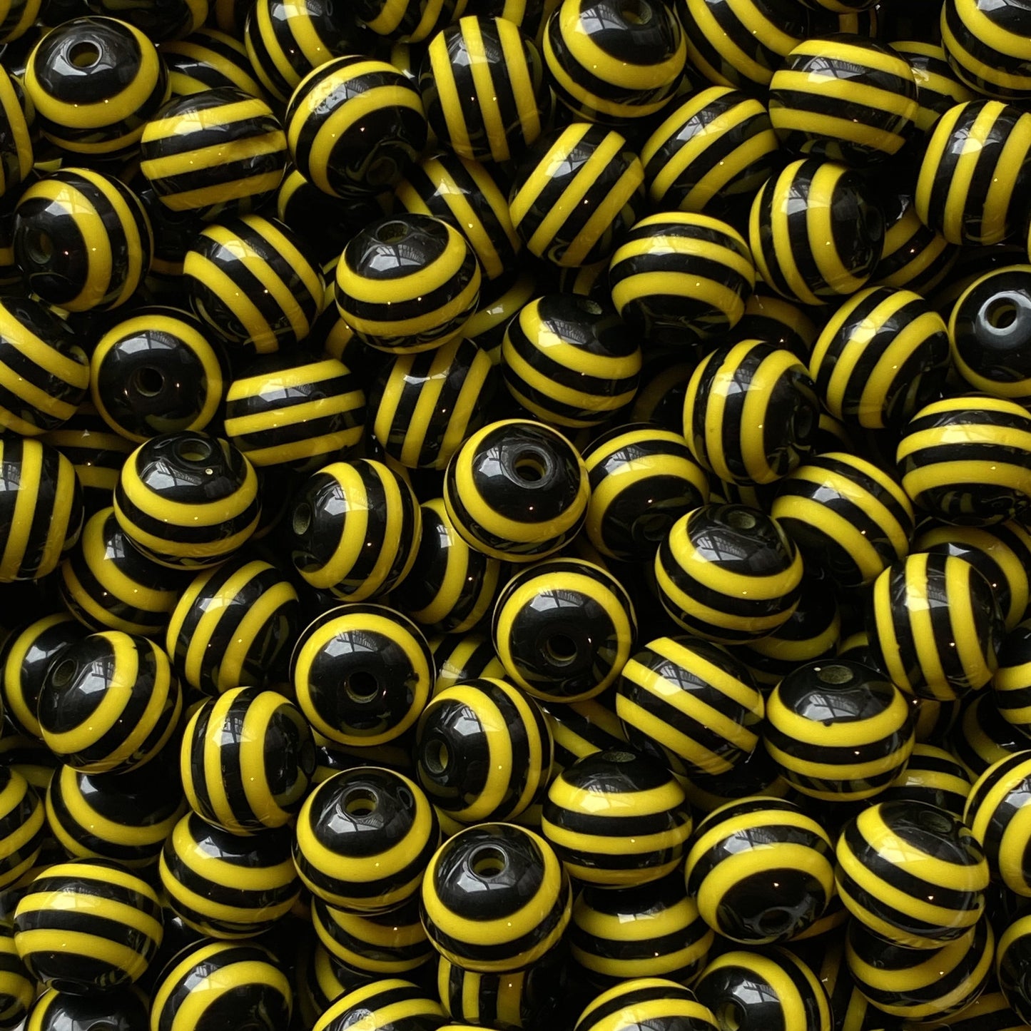 stp42 12mm Black & Yellow Striped Acrylic Beads (20 Count)