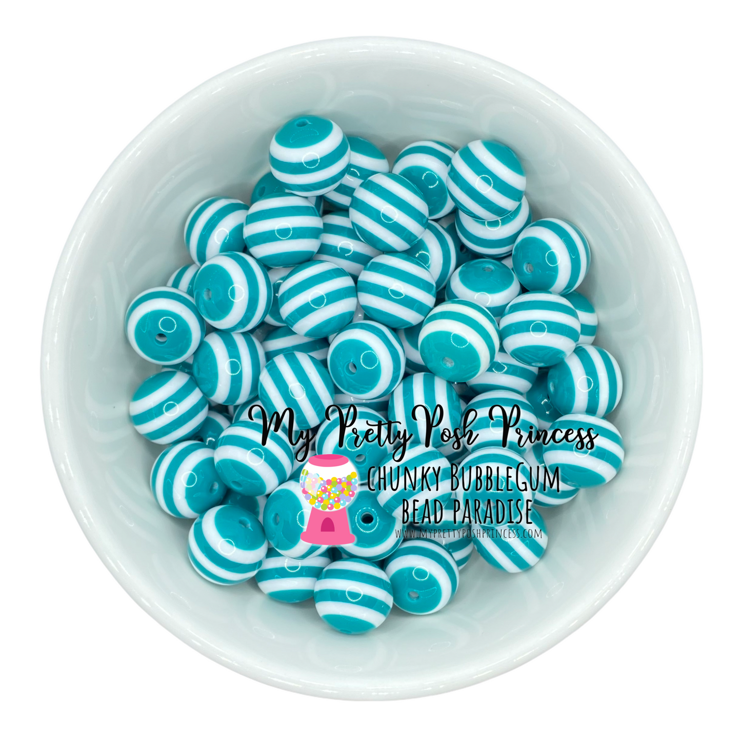 #1027 - 20mm Teal Striped Acrylic Beads (1 Count)