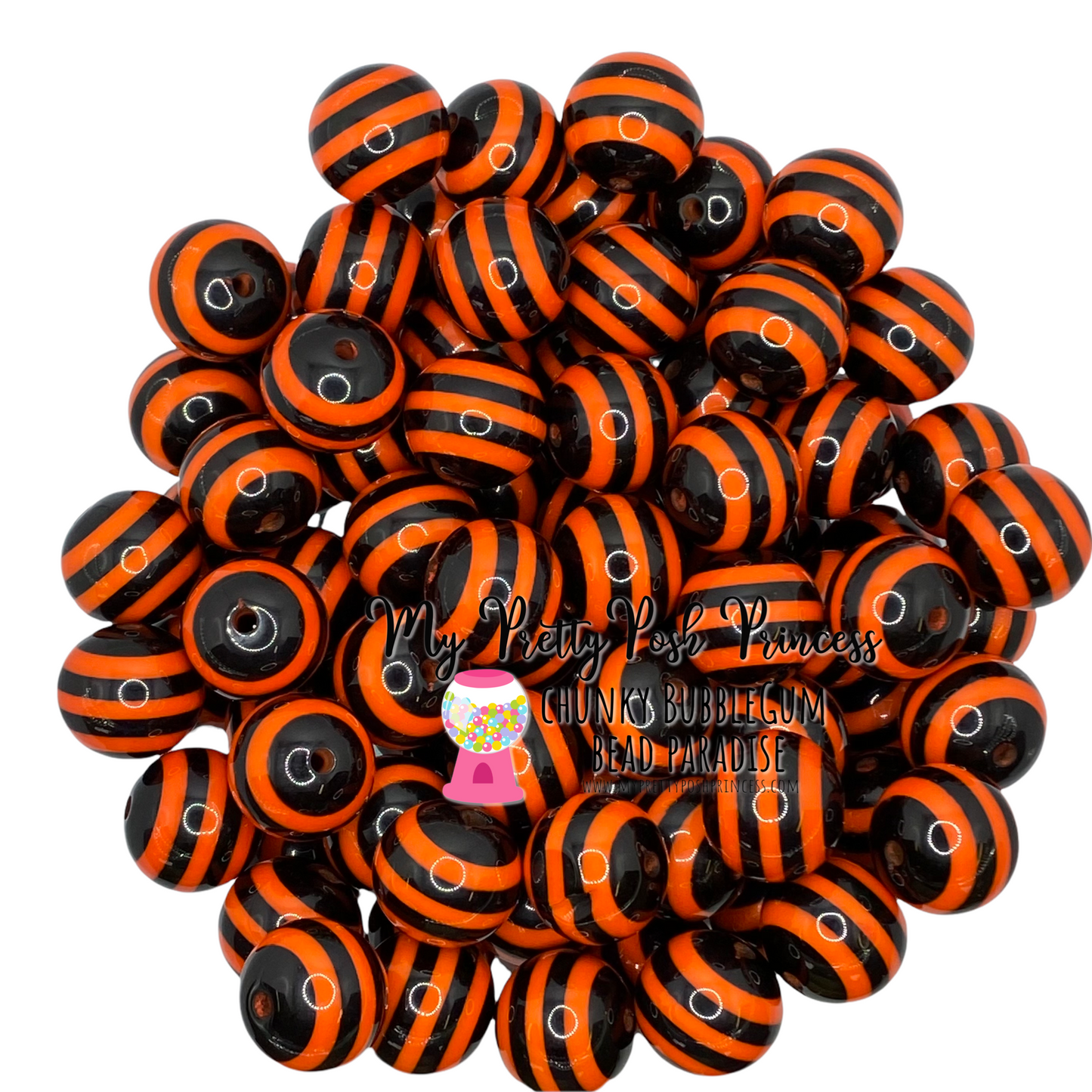 #1039 - 20mm Black & Orange  Stripe Beads (1 Count)