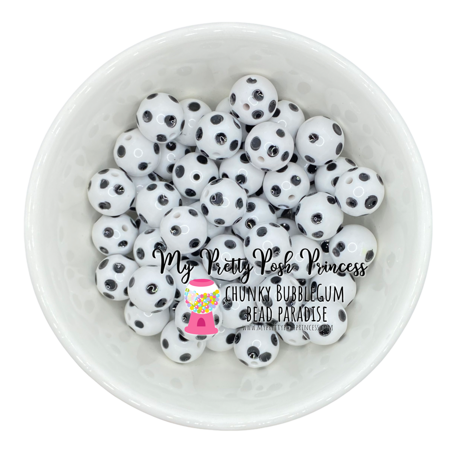 #979 - 20mm White & Black Polka Dots Acrylic Beads (1 Count)