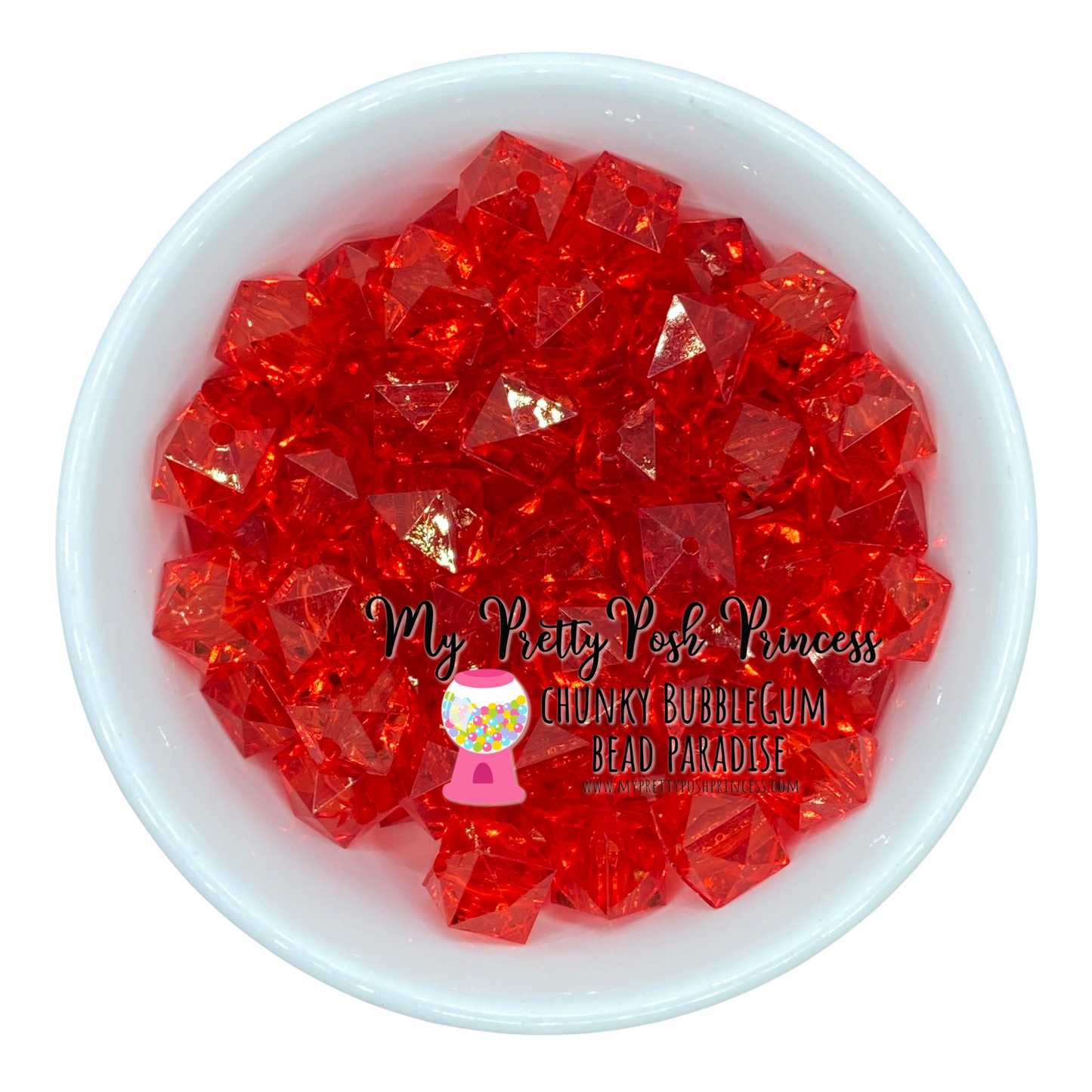 #561 - 20mm Red Ice Cube Acrylic Beads (1 Count)