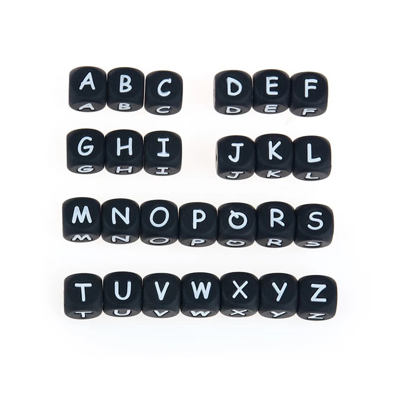 BLACK  "Letter" Silicone  Beads