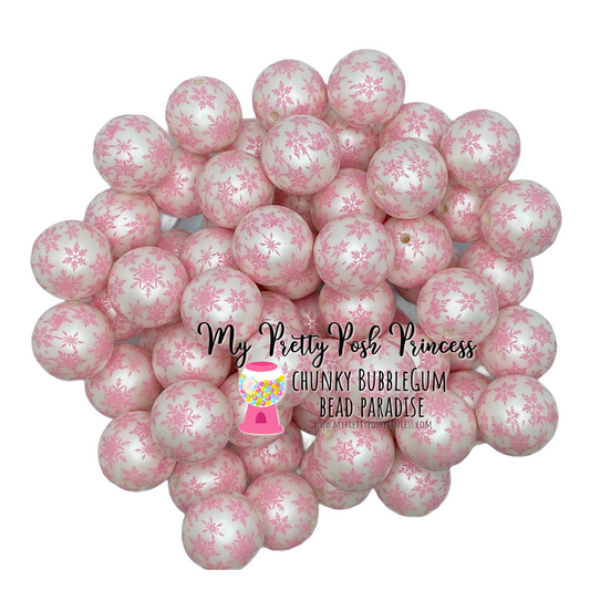 pt3- 12mm Pink Matte Snowflake Acrylic Beads (20 Count)