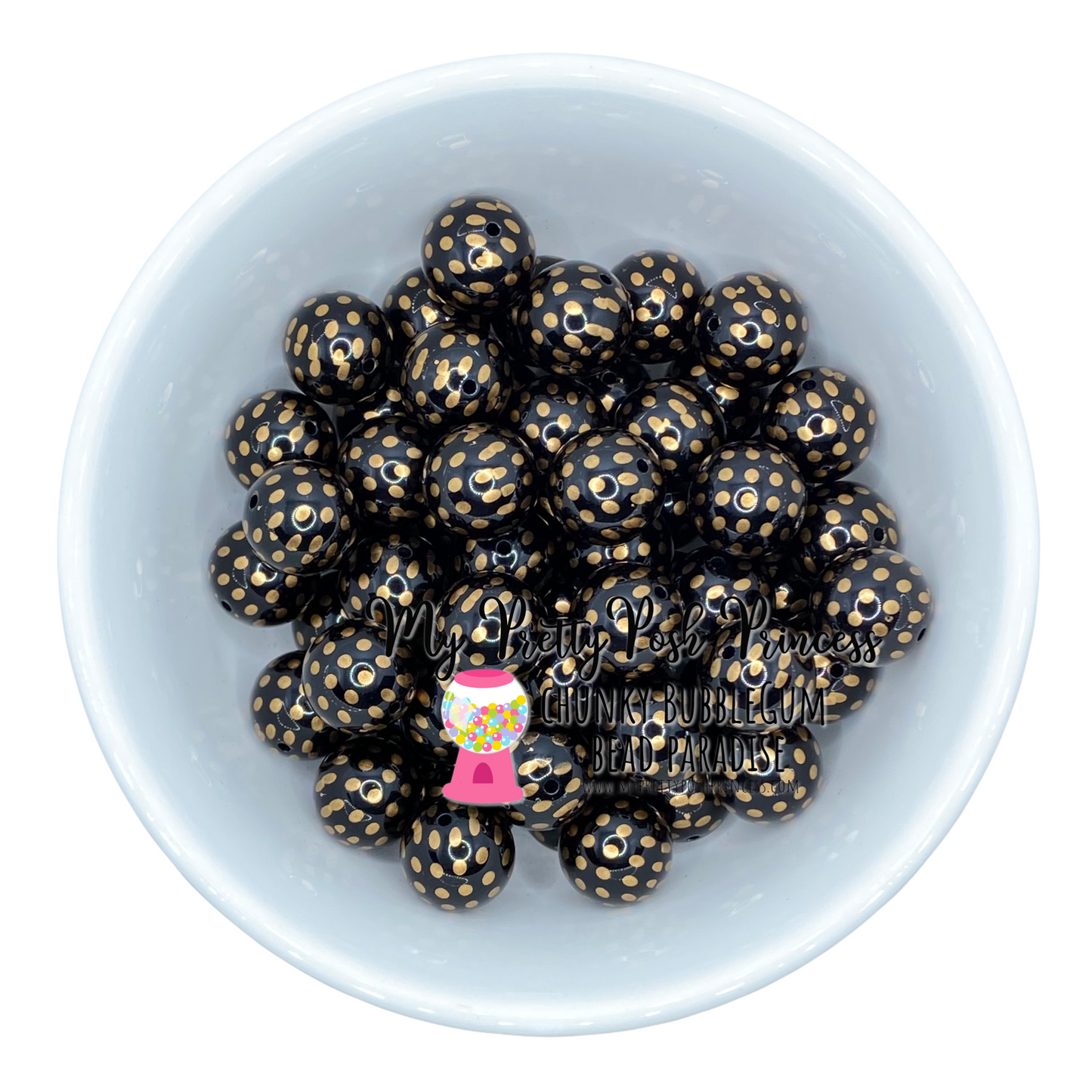 d4- 12mm Black & Gold Dot Acrylic Beads (20 Count)