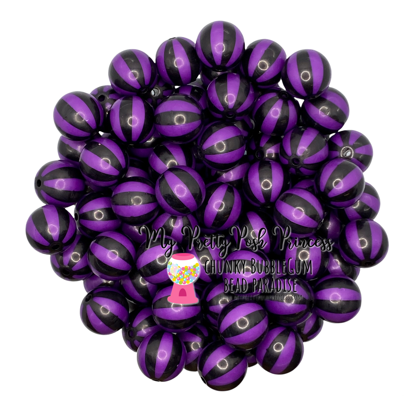 w178- 12mm Black & Purple Beach Balls Acrylic  Beads (20 Count)