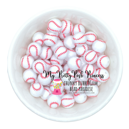 W412- 20mm Baseball Acrylic Beads (1 Count)