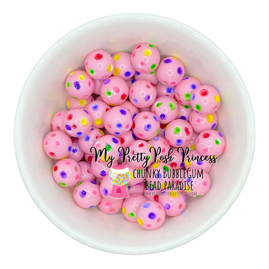 #973 - 20mm Light Pink Rainbow Polka Dots Acrylic Beads (1 Count)