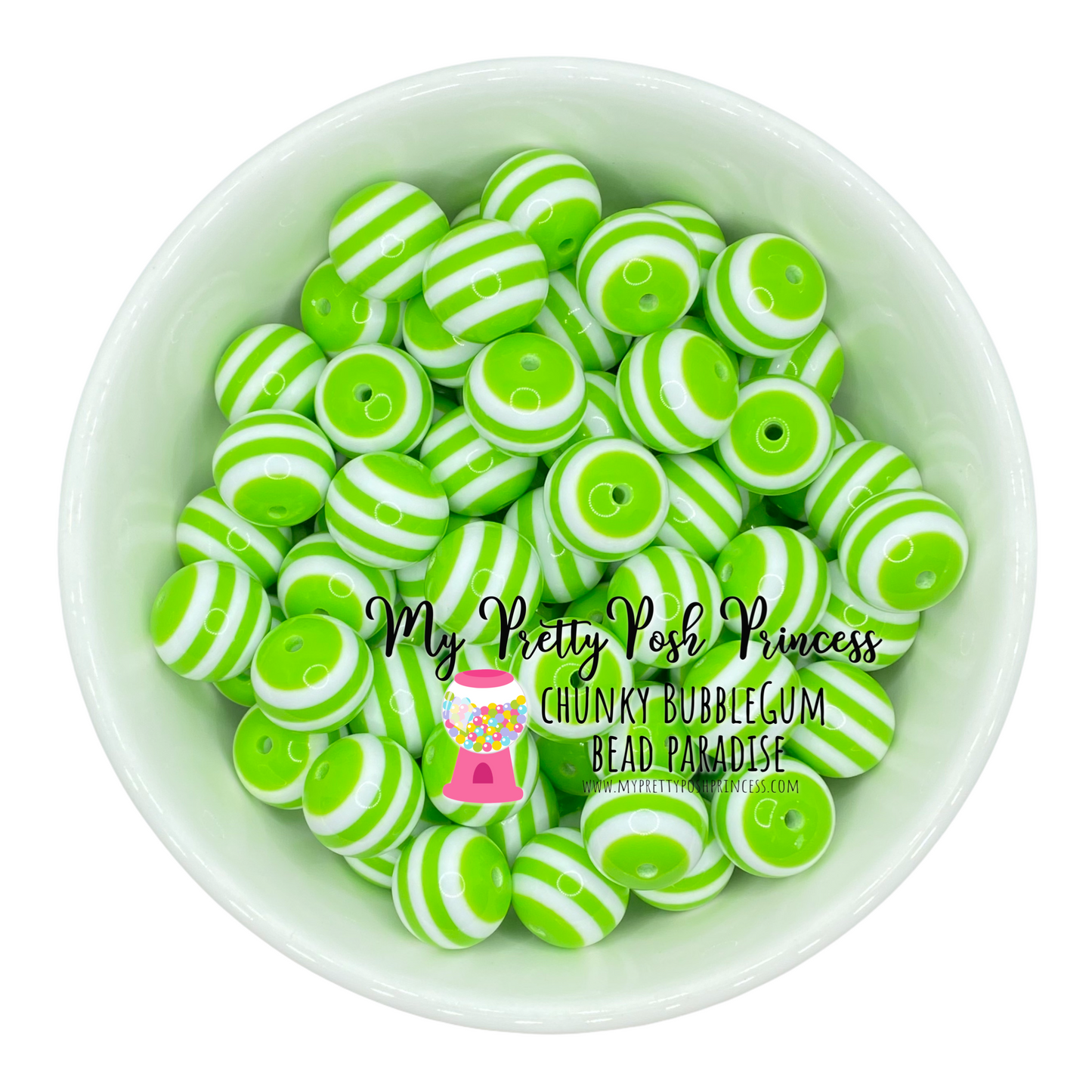 #1030 - 20mm Lime Green  Striped Acrylic Beads (1 Count)