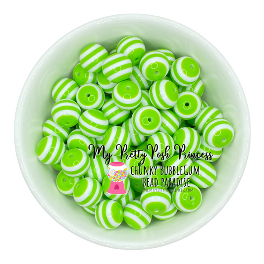 #1030 - 20mm Lime Green  Striped Acrylic Beads (10 Count)