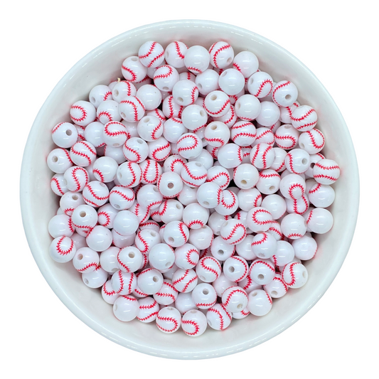 pt15- 12mm Red Baseball Acrylic Beads (20 Count)