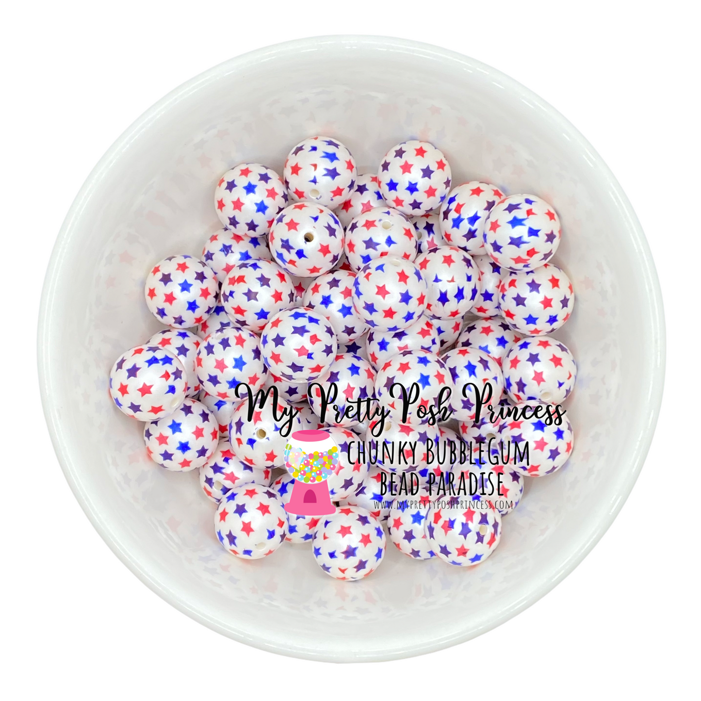 W360- 20mm Red & Blue Star Matte Pearl Acrylic  Beads (1 Count)