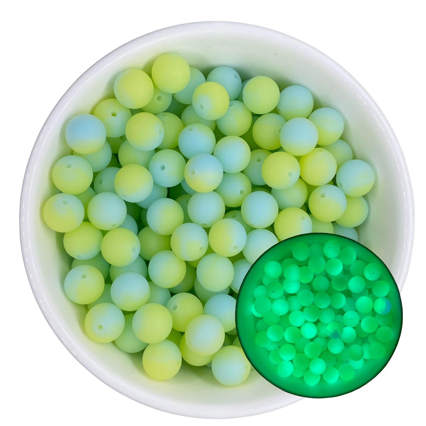 T303- “Key-lime” 15mm GLOW IN THE DARK  Silicone Beads