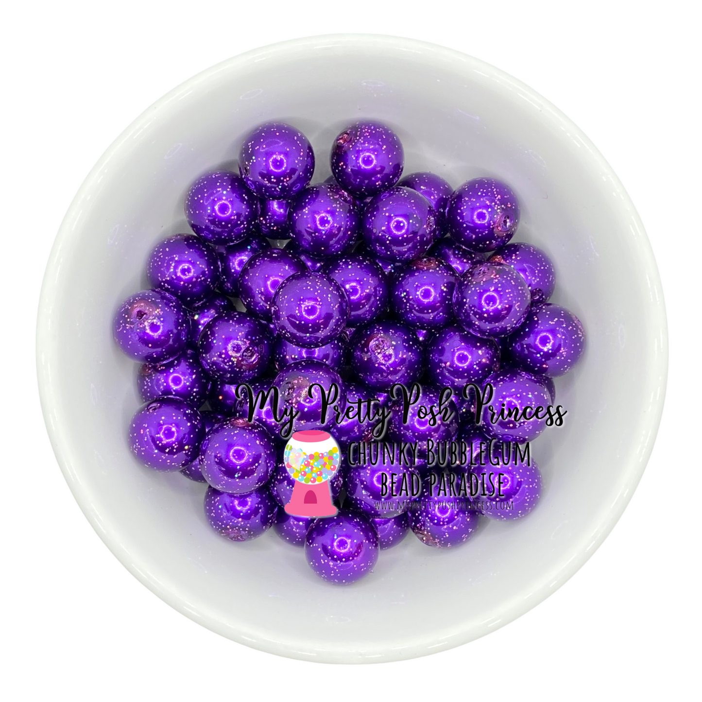 #171 - 12mm Dark Purple Glitter Pearl  Beads (20 Count)