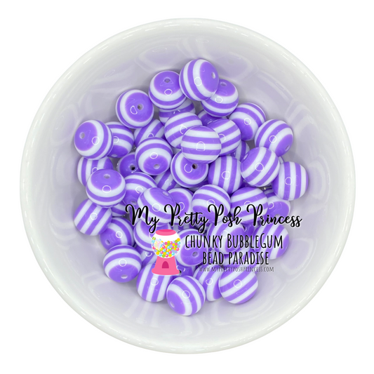 #1032- 20mm Light Purple Striped Acrylic Beads (10 Count)