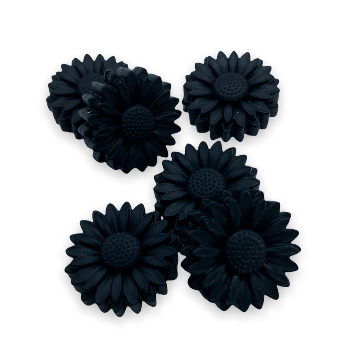 X175 - 22m Black Sunflower Silicone (1 Count) Focal Beads