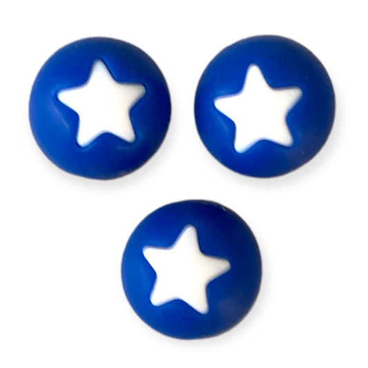 T185- 15mm Blue & White Star Silicone Beads