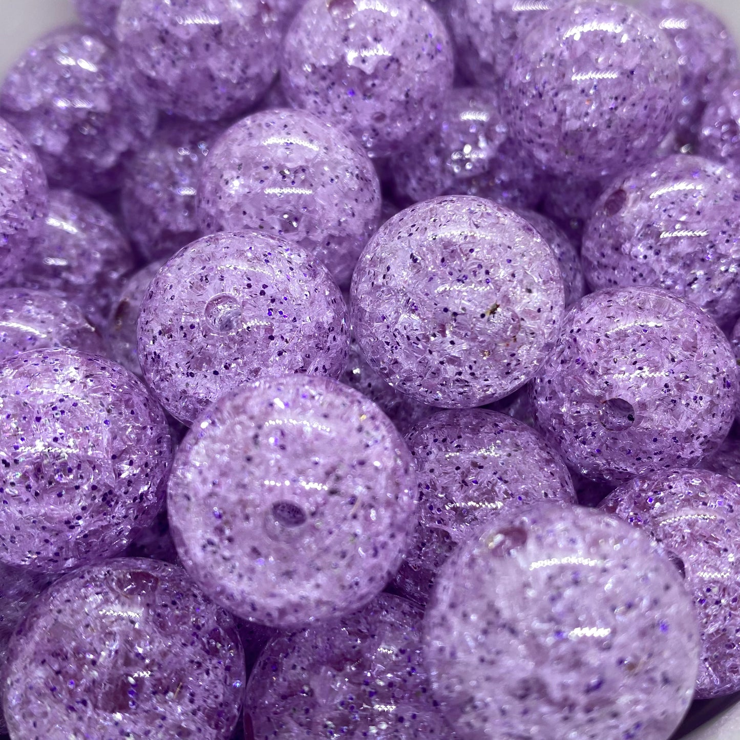 W575- 20mm Purple Glitter "Crackle" Acrylic Beads (1 Count)