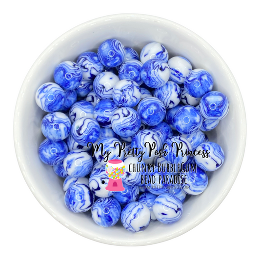 W461- 20mm Blue & White Swirl Acrylic Bead (1 Count)