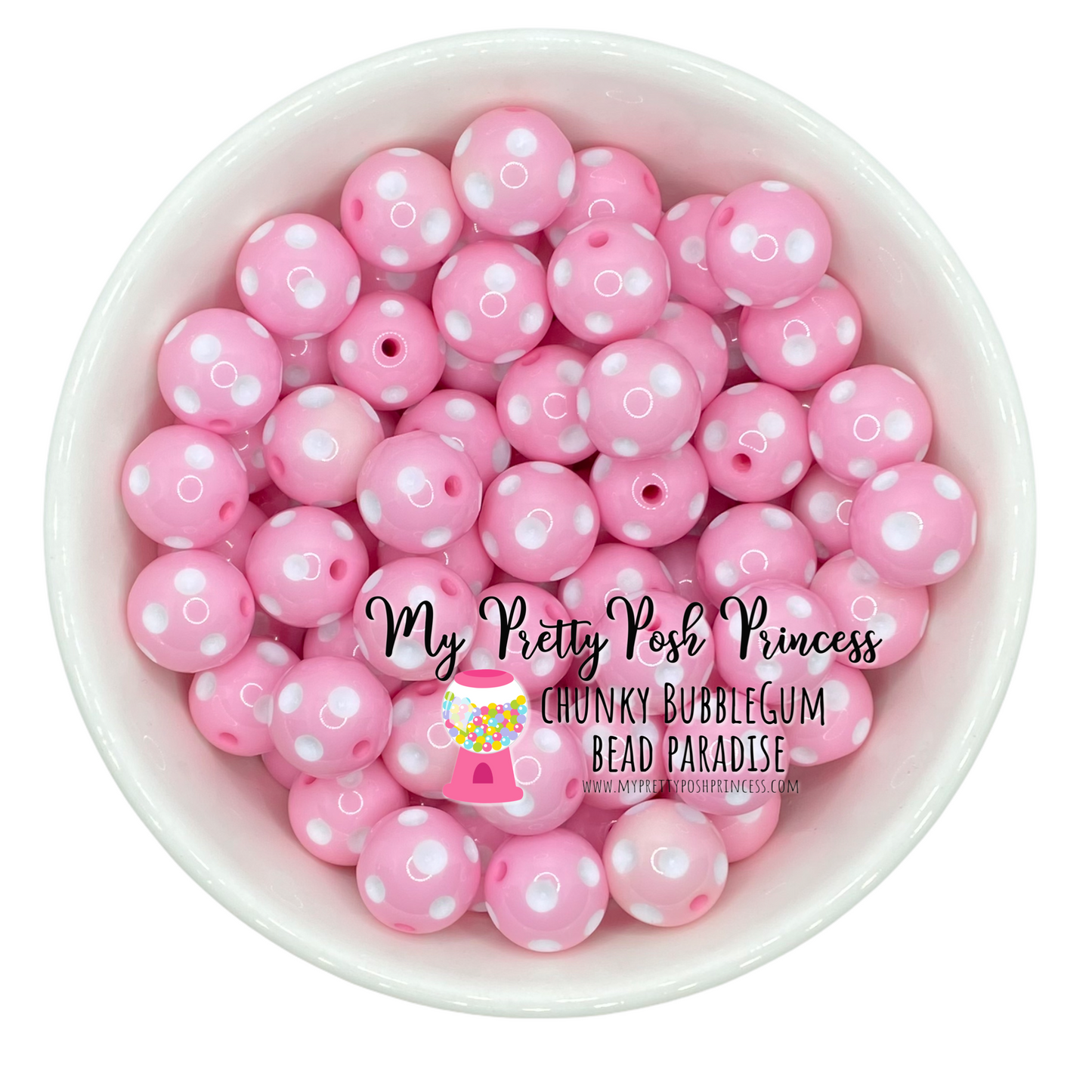 d27- 12mm Light Pink Polka Dots Acrylic  Beads (20 Count)