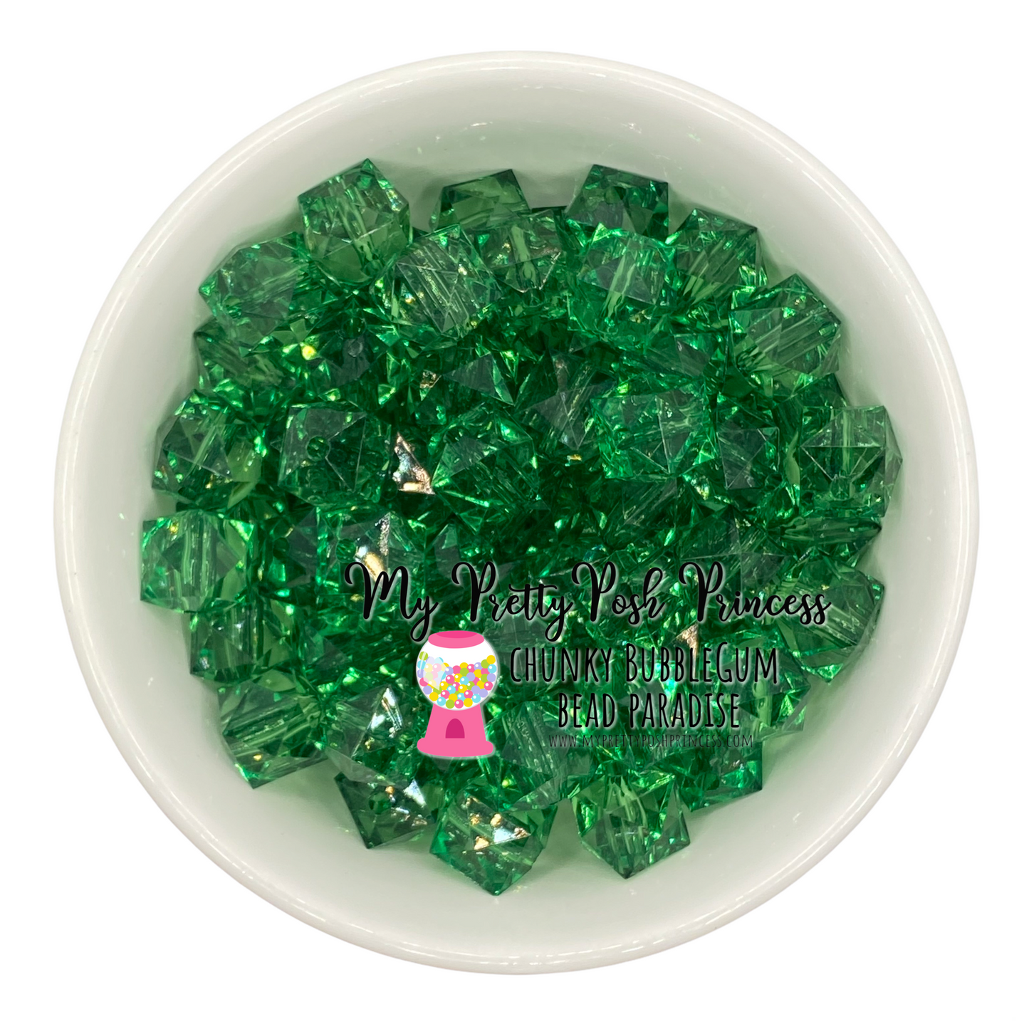 #555 - 20mm Green Ice Cube  Acrylic Beads (1 Count)