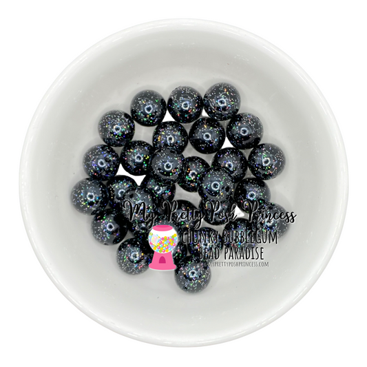 #518 - 20mm Black Glitter Pearl Acrylic  Beads (1 Count)