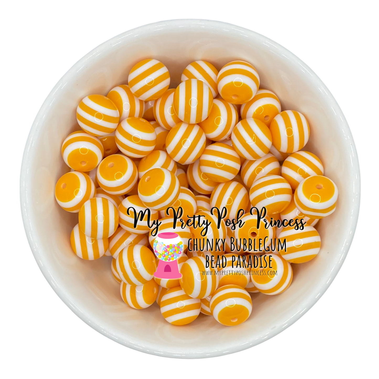 #1049 - 20mm Mustard Yellow Striped Acrylic Beads (1 Count)