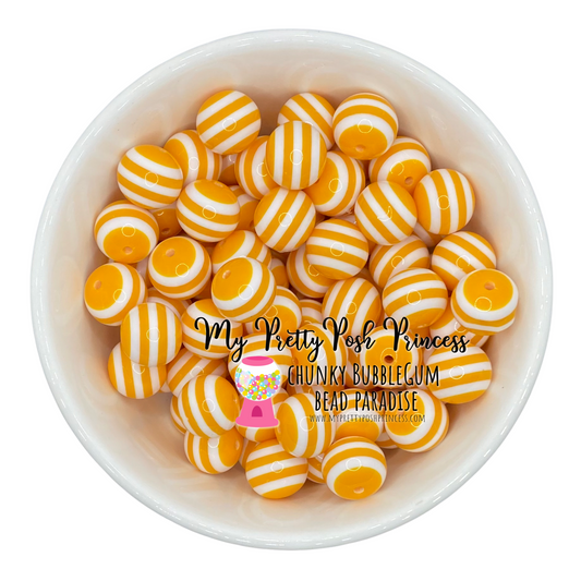 #1049 - 20mm Mustard Yellow Striped Acrylic Beads (10 Count)