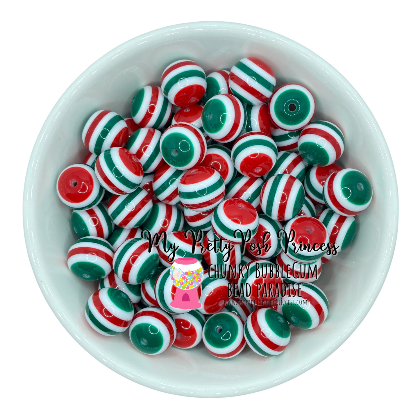 #1021 - 20mm Christmas Stripe Acrylic Beads (1 Count)