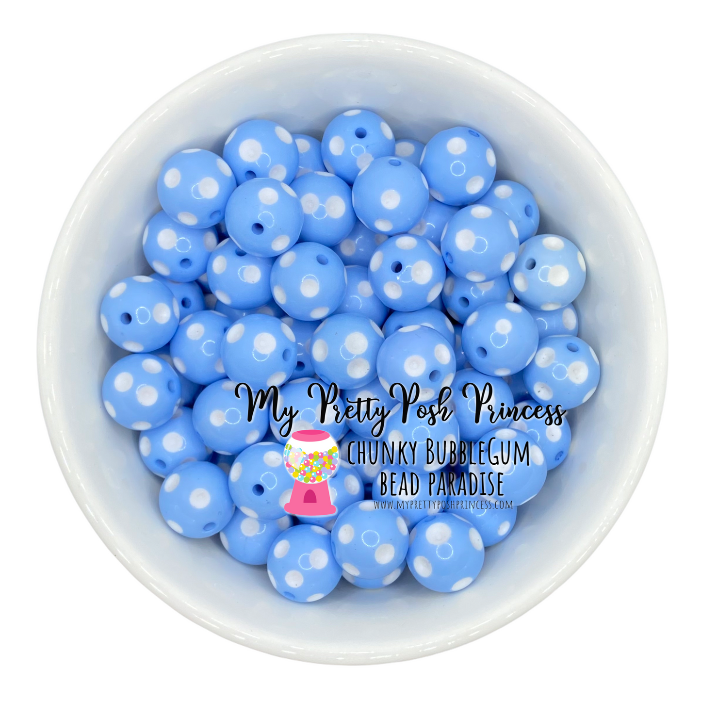 #989 - 20mm Light Blue Polka Dot Acrylic  Beads (1 Count)