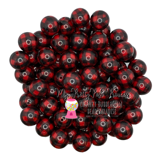 pt45- 12mm Red Buffalo Plaid Acrylic Beads (20 Count)