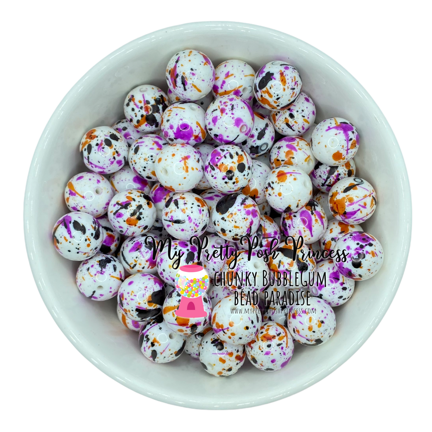 W495- 20mm Purple, Orange, Black Splatter Acrylic Bead (1 Count)